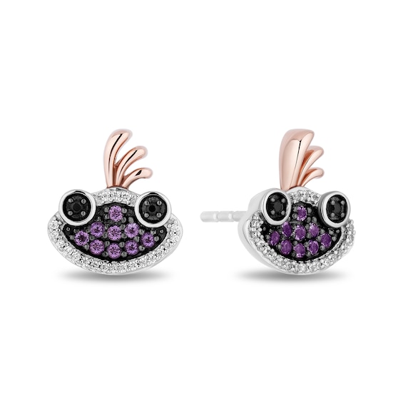 Disney Treasures Monsters, Inc. 0.10 CT. T.W. Black and White Diamond and Amethyst Randall Boggs Stud Earrings in Sterling Silver