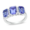 Thumbnail Image 0 of Emerald-Cut Tanzanite and 0.30 CT. T.W. Certified Lab-Created Diamond Three Stone Ring in 10K White Gold (F/SI2)