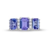 Thumbnail Image 3 of Emerald-Cut Tanzanite and 0.30 CT. T.W. Certified Lab-Created Diamond Three Stone Ring in 10K White Gold (F/SI2)