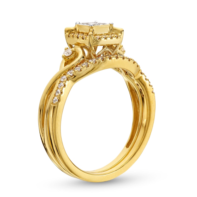 0.40 CT. T.W. Quad Princess-Cut Diamond Frame Twist Shank Bridal Set in 10K Gold|Peoples Jewellers