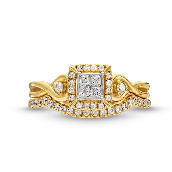 0.40 CT. T.W. Quad Princess-Cut Diamond Frame Twist Shank Bridal Set in 10K Gold