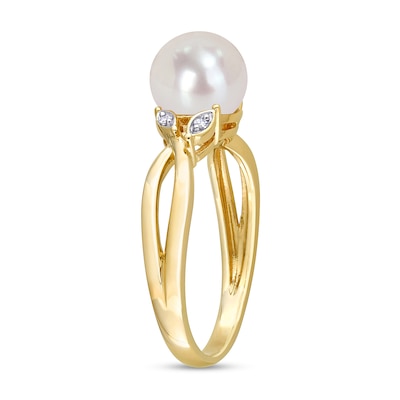 7.5-8.0mm Freshwater Cultured Pearl and Diamond Accent Split Shank Ring in 10K Gold