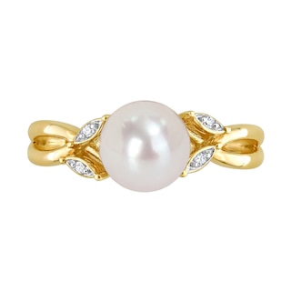 7.5-8.0mm Freshwater Cultured Pearl and Diamond Accent Split Shank Ring in 10K Gold