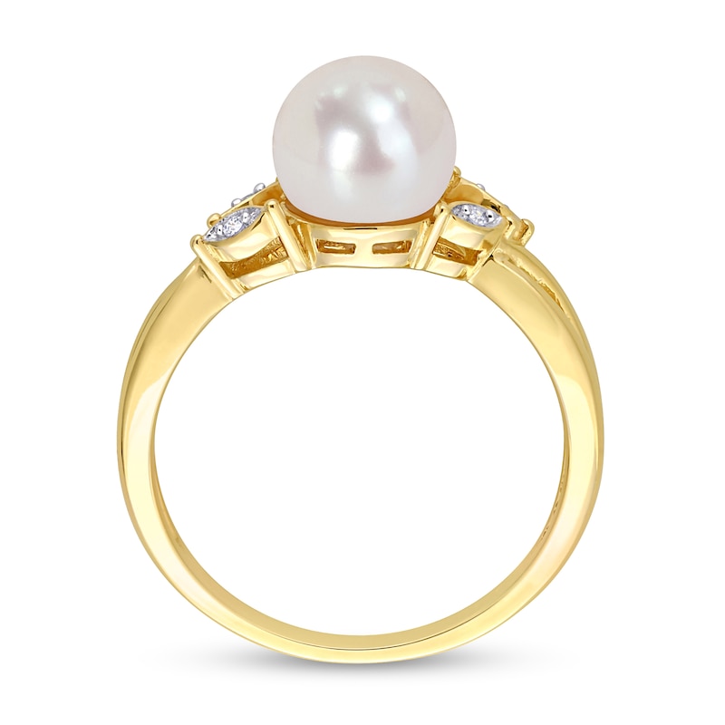 7.5-8.0mm Freshwater Cultured Pearl and Diamond Accent Split Shank Ring in 10K Gold