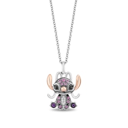 Disney Treasures Lilo & Stitch Pink Sapphire, Amethyst and Diamond &quot;Angel&quot; Necklace in Sterling Silver and 10K Rose Gold