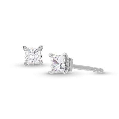 Trouvaille Collection CT. T.W. DeBeers®-Graded Princess-Cut Diamond Solitaire Stud Earrings in 14K Gold (F/I1