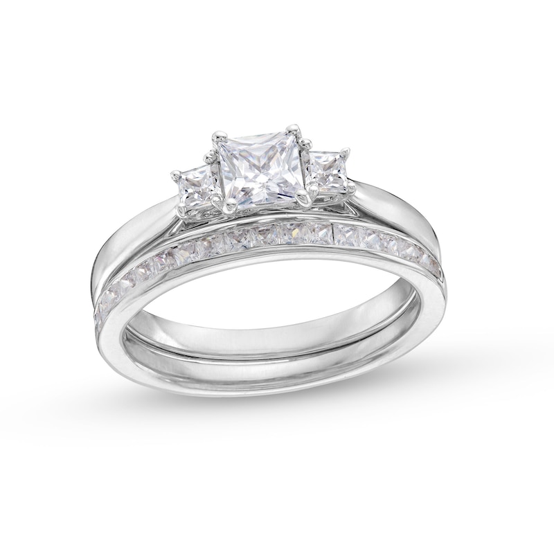 1.33 CT. T.W. Princess-Cut Diamond Past Present Future® Three Stone Bridal Set in 14K White Gold|Peoples Jewellers