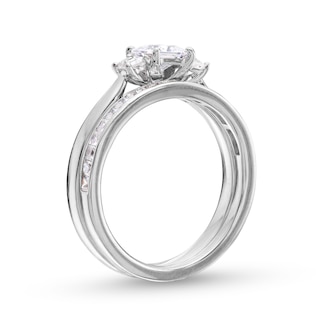 1.33 CT. T.W. Princess-Cut Diamond Past Present Future® Three Stone Bridal Set in 14K White Gold