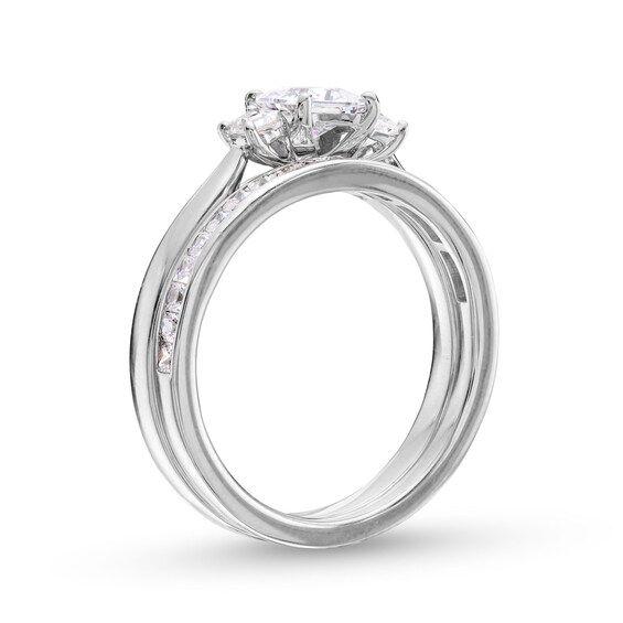 1.33 CT. T.W. Princess-Cut Diamond Past Present Future® Three Stone Bridal Set in 14K White Gold