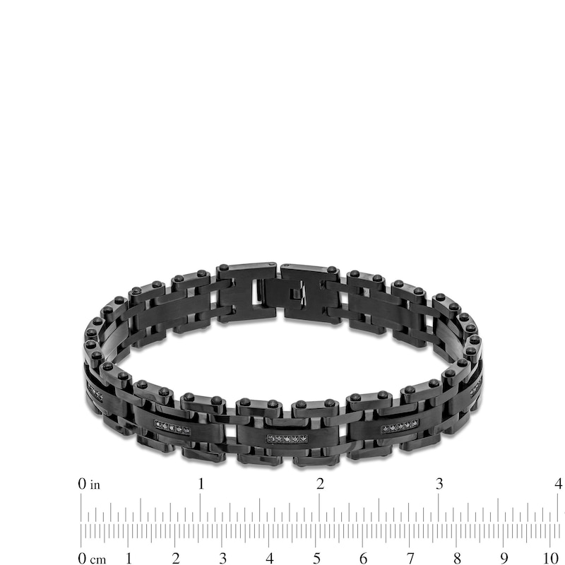 Men's 0.15 CT. T.W. Black Diamond Link Bracelet in Stainless Steel with Black Ion-Plate - 8.5"|Peoples Jewellers