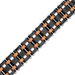 Men's Brick Link Bracelet in Stainless Steel with Black and Brown Ion-Plate - 8.25&quot;