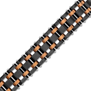 Men's Brick Link Bracelet in Stainless Steel with Black and Brown Ion-Plate - 8.25"