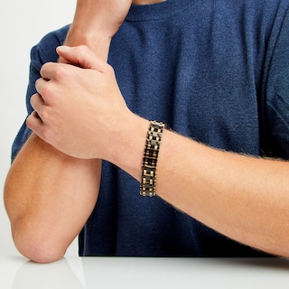 Men's Brick Link Bracelet in Stainless Steel with Black and Brown Ion-Plate - 8.25"