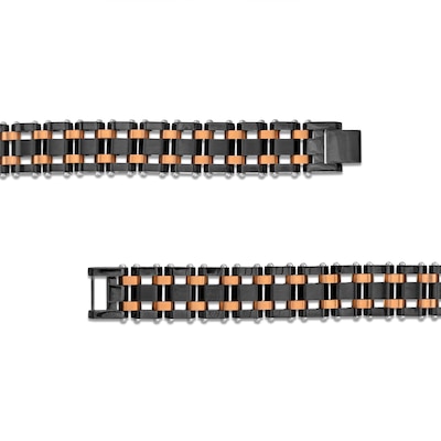 Men's Brick Link Bracelet in Stainless Steel with Black and Brown Ion-Plate - 8.25"