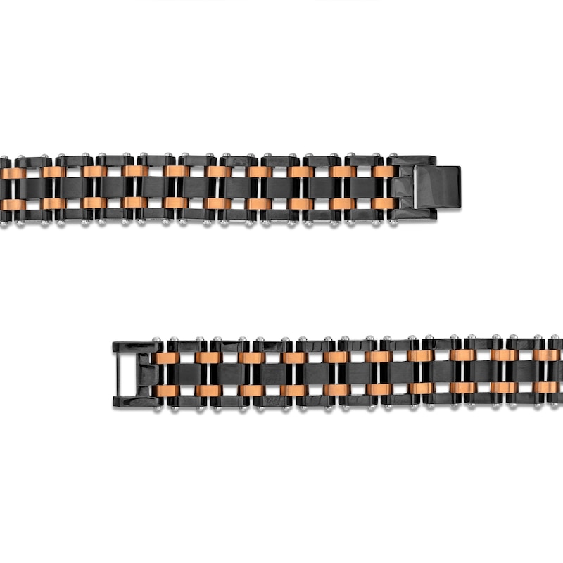 Men's Brick Link Bracelet in Stainless Steel with Black and Brown Ion-Plate - 8.25"|Peoples Jewellers