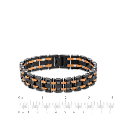 Men's Brick Link Bracelet in Stainless Steel with Black and Brown Ion-Plate - 8.25"