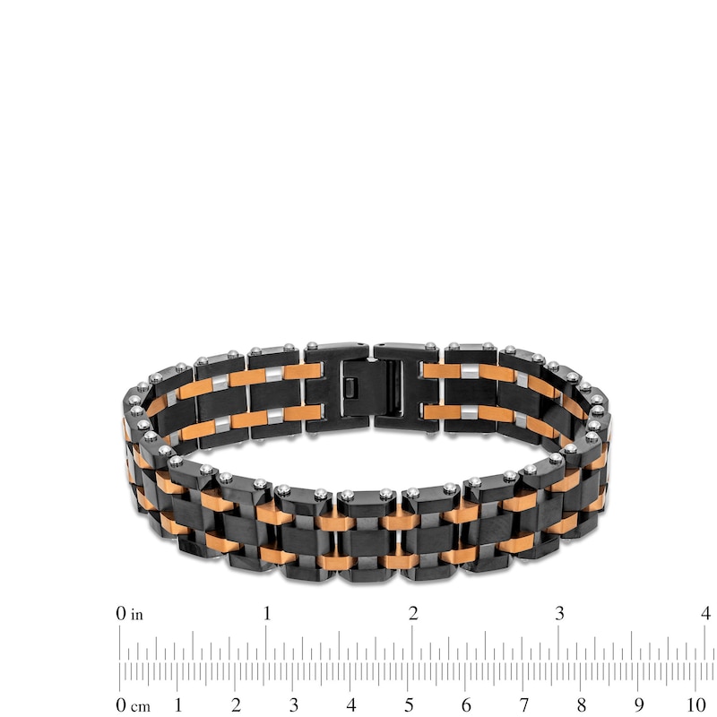 Men's Brick Link Bracelet in Stainless Steel with Black and Brown Ion-Plate - 8.25"|Peoples Jewellers