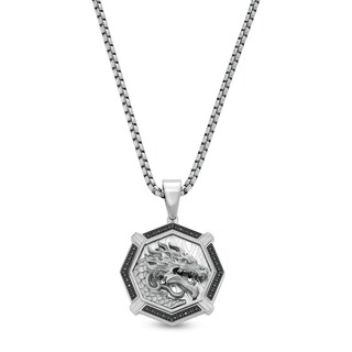 Men's 0.25 CT. T.W. Black Diamond Dragon Head in Stainless Steel and Black Ion-Plate - 24"