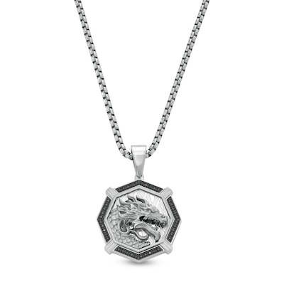 Men's 0.25 CT. T.W. Black Diamond Dragon Head in Stainless Steel and Black Ion-Plate - 24"