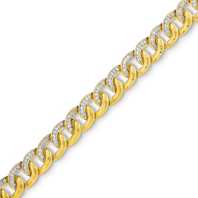 Men's 1.00 CT. T.W. Diamond Curb Chain Bracelet in Hollow 10K Gold - 8.5"