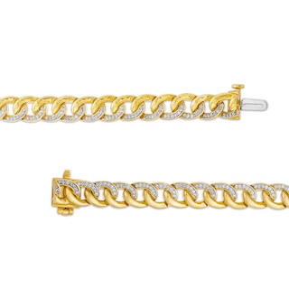 Men's 1.00 CT. T.W. Diamond Curb Chain Bracelet in Hollow 10K Gold - 8.5"