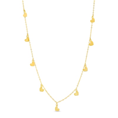 Heart Dangle Station Necklace in Solid 10K Gold