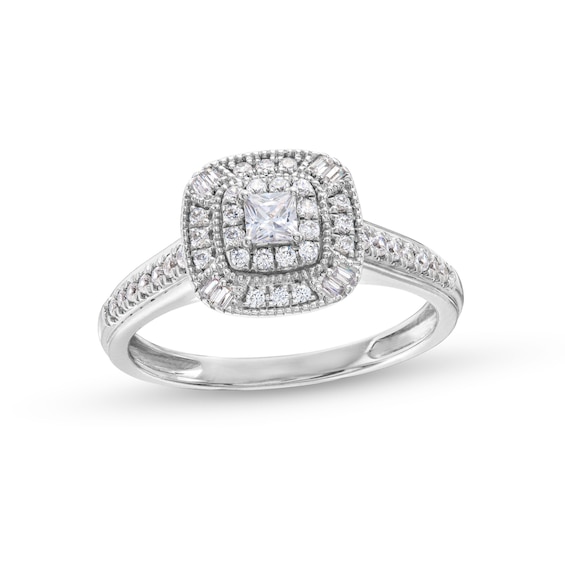 0.40 CT. T.W. Princess-Cut Diamond Double Frame Vintage-Style Engagement Ring in 10K White Gold