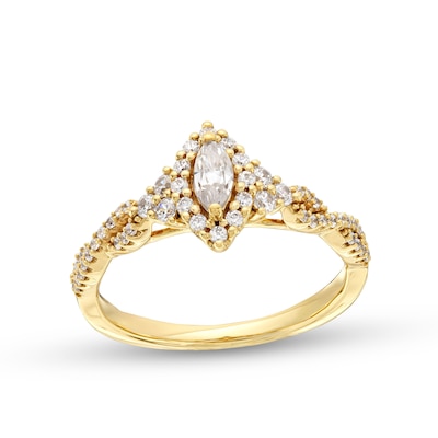 0.45 CT. T.W. Marquise Diamond Framed Twist Shank Engagement Ring in 10K Gold (I/I2)