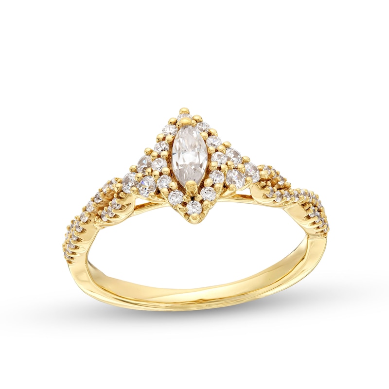 0.45 CT. T.W. Marquise Diamond Framed Twist Shank Engagement Ring in 10K Gold (I/I2)|Peoples Jewellers
