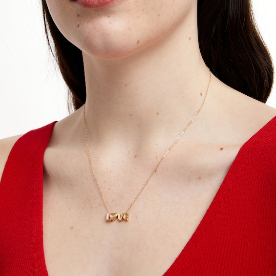 Textured "LOVE" Necklace in Solid 10K Gold