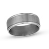 Men's 8.0mm Satin Textured Stepped Edge Comfort Fit Wedding Band in Tantalum