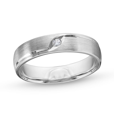 Men's 0.05 CT. Diamond Solitaire Satin Band in 10K White Gold