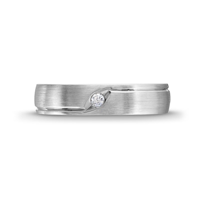 Men's 0.05 CT. Diamond Solitaire Satin Band in 10K White Gold