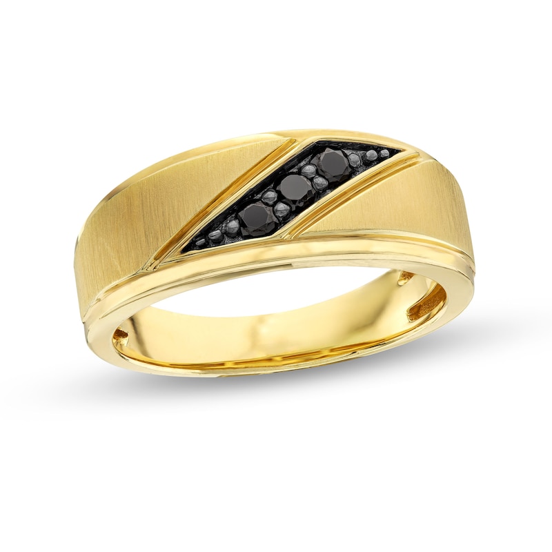 Men's 0.20 CT. T.W. Black Diamond Slanted Satin Band in 10K Gold|Peoples Jewellers