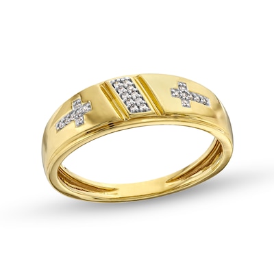 Men's 0.07 CT. T.W. Diamond Slanted Double Cross Band in 10K Gold