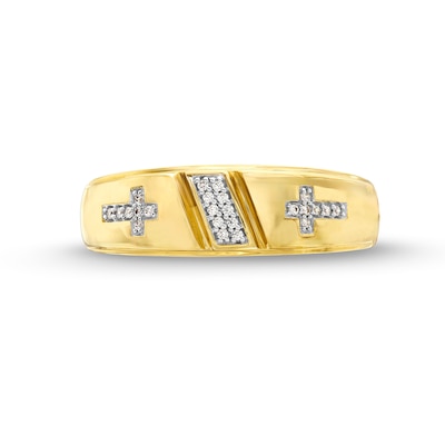 Men's 0.07 CT. T.W. Diamond Slanted Double Cross Band in 10K Gold