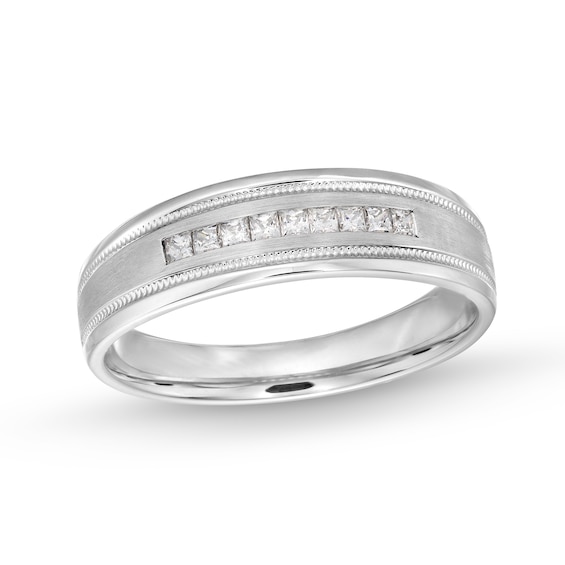 Men's 0.25 CT. T.W. Square-Cut Diamond Milgrain Edge Band in 10K White Gold