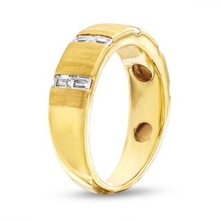 Men's 0.75 CT. T.W. Emerald-Cut Certified Lab-Created Diamond Linear Station Band in 10K Gold (F/SI2)