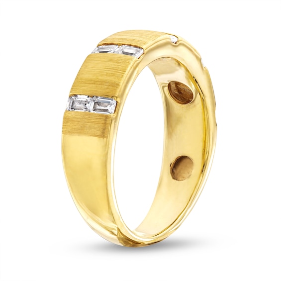 Men's 0.75 CT. T.W. Emerald-Cut Certified Lab-Created Diamond Linear Station Band in 10K Gold (F/SI2)