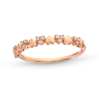 0.10 CT. T.W. Multi-Diamond Alternating Hearts Band in 10K Rose Gold