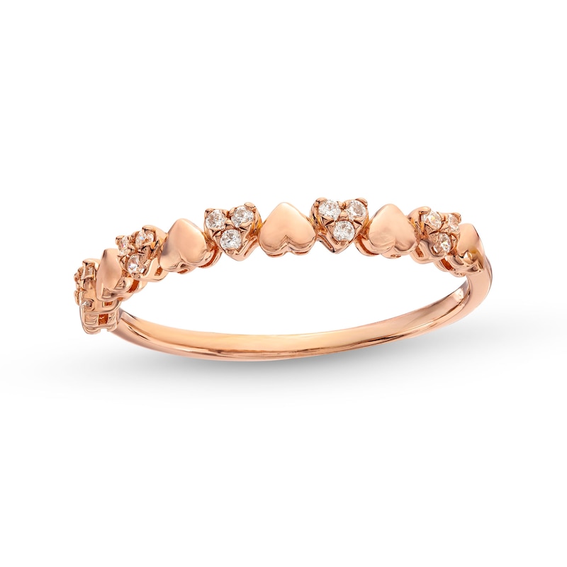 0.10 CT. T.W. Multi-Diamond Alternating Hearts Band in 10K Rose Gold|Peoples Jewellers