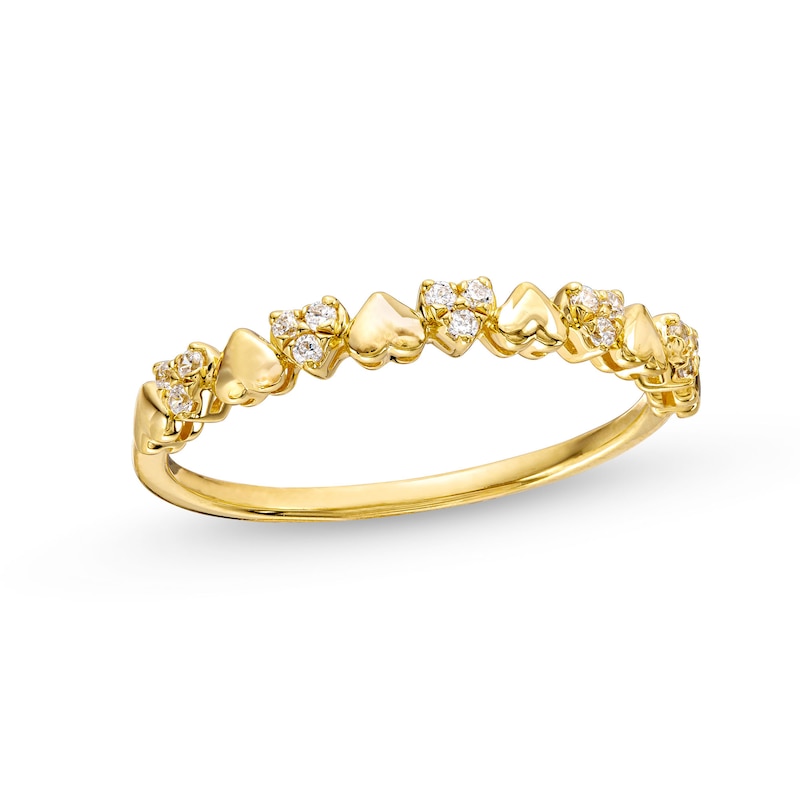 0.10 CT. T.W. Multi-Diamond Alternating Hearts Band in 10K Gold|Peoples Jewellers