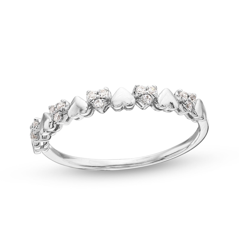 Main Image 1 of 0.10 CT. T.W. Multi-Diamond Alternating Hearts Band in 10K White Gold