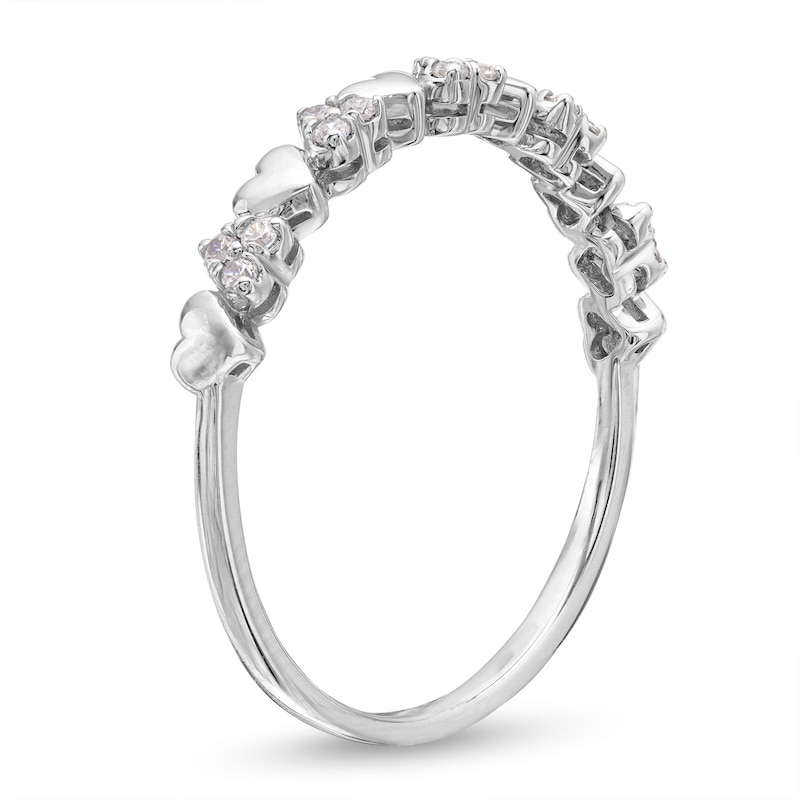 Main Image 3 of 0.10 CT. T.W. Multi-Diamond Alternating Hearts Band in 10K White Gold