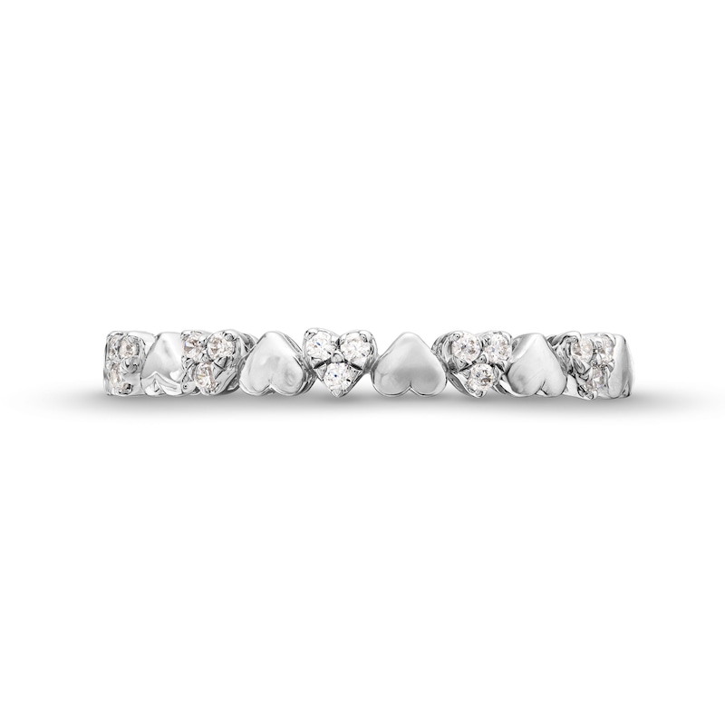 Main Image 4 of 0.10 CT. T.W. Multi-Diamond Alternating Hearts Band in 10K White Gold