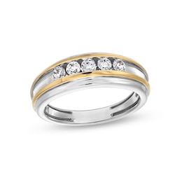 Men's 0.50 CT. T.W. Canadian Certified Diamond Five Stone Band in 14K Two-Tone Gold (I/I1)