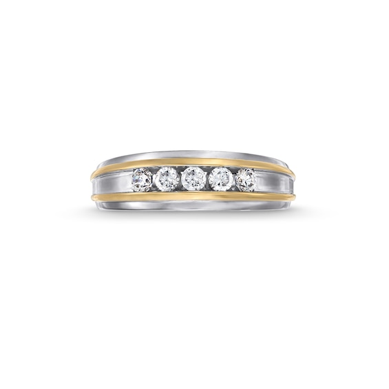 Men's 0.50 CT. T.W. Canadian Certified Diamond Five Stone Band in 14K Two-Tone Gold (I/I1)