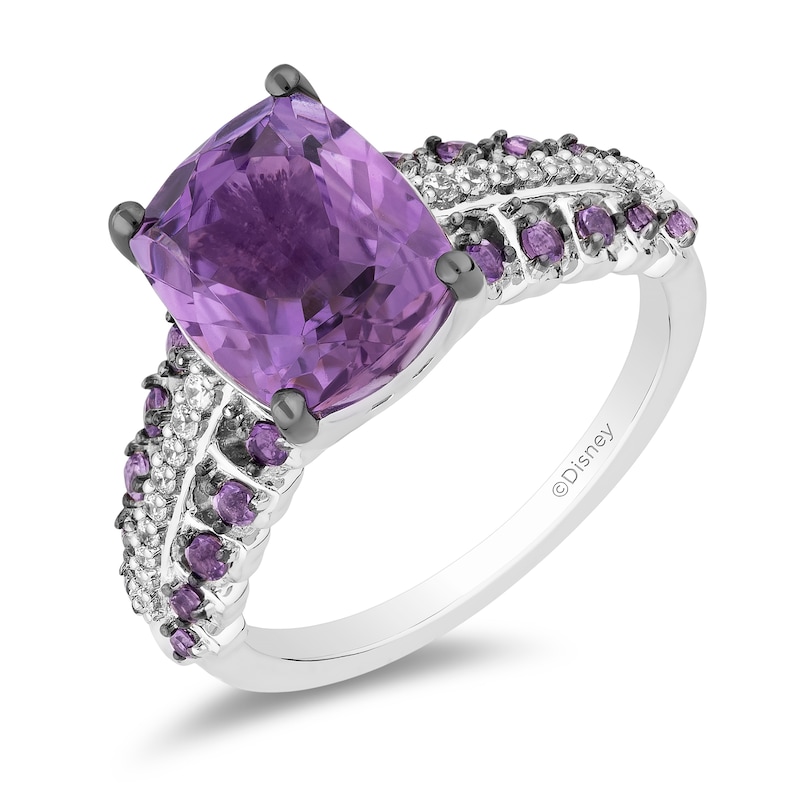 Enchanted Disney Wish Cushion-Cut and Round Amethyst with 0.085 CT. T.W. Diamond Ring in Sterling Silver|Peoples Jewellers
