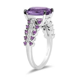 Enchanted Disney Wish Cushion-Cut and Round Amethyst with 0.085 CT. T.W. Diamond Ring in Sterling Silver