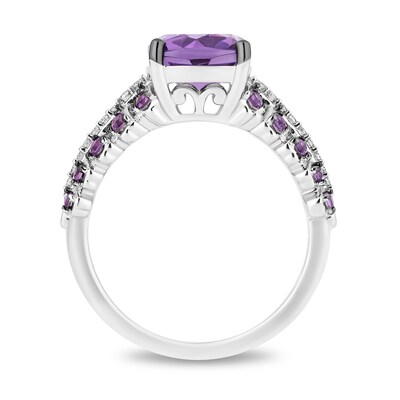 Enchanted Disney Wish Cushion-Cut and Round Amethyst with 0.085 CT. T.W. Diamond Ring in Sterling Silver